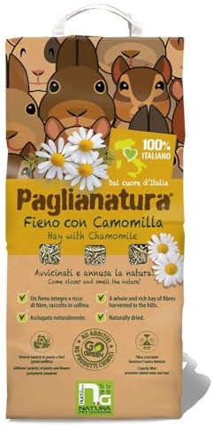 Paglianatura Fieno Naturale con Camomilla 1300g - Alimento Calmante e Ricco di Fibre per Conigli, Roditori e Piccoli Animali