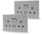 JIMEIDA 2 Pack Double Switched Socket Grey 13 Amp with USB-A And Type-C Charging Ports PC Panel Wall Outlet Power Socket