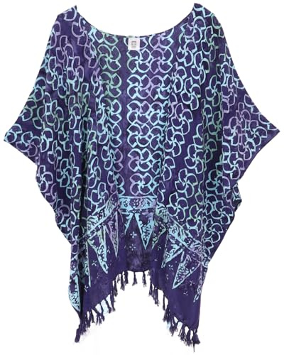 GURU SHOP Kurzer Farbenfroher Sommer Kimono, Kaftan, Strandjäckchen - Dunkelblau, Damen