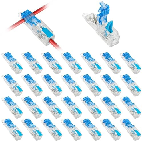 Linkstyle 30PCS T Tap Lever Wire Connectors 20-14AWG, No Stripping Low Voltage Wire Connectors, 1 Pin 3 Way Quick Connect Solderless Wire Splice Connector Push-in 1 in 1 Out