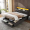 Upholstered Ottoman Storage Bed with Hydraulic Lever & Drawers, 4ft6 Double Bed Frame with LED Adjustable Concealed Storage Headboard, Gas Lift Up Functional Beds with Slats, Linen, No Mattress, Grey