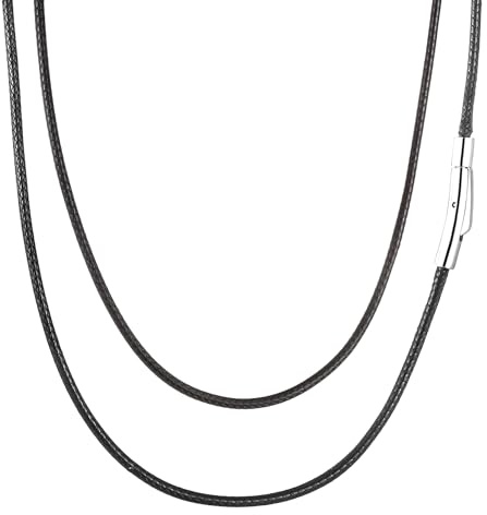 AFSTALR Collar Cuero Hombre Cordon Cuero para Colgante Cadena Cuerda Trenzada Collar Hombre y Mujer 2MM Negro 41CM
