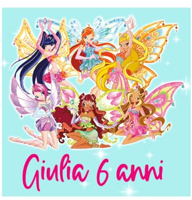 48 Adesivi personalizzabili in varie grafiche per varie cerimonie compleanno battesimo comunione cresima segnaposto (Winx)