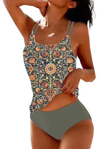Generico Costumi da Bagno Tankini da Donna Beachwear Estate Tankini Due Pezzi Contenitivo Curvy Vita Alta Costumi Mare Taglie Forti Swimwear Costume da Bagno Donna Nuoto Elegante Top E Pantaloncini