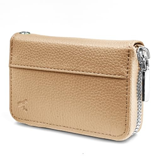 Staghorn Women’s Wallet RFID Card Holder Travel Wallet w/t Zip, Key Ring Chain & Lanyard Slot – Secure Compact Small Purse (Rose Gold)