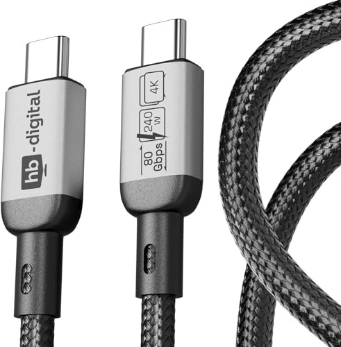 HB-DIGITAL 0,5m USB4 Kabel – 240W Ladekabel & 80 Gbps Datenkabel – USB-C auf USB-C mit 16K/8K Video, Thunderbolt-kompatibel für MacBook, Monitor, Dockingstation, iPad, iPhone