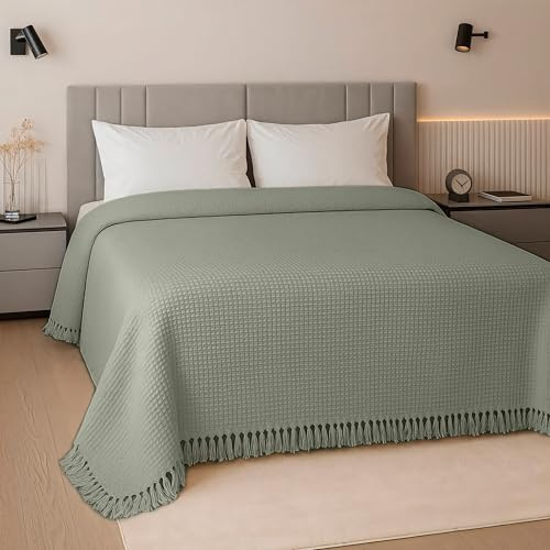 altego Tagesdecke 220x240 Baumwolle 100% - Kuscheldecke Baumwolle - Baumwolldecke (Grün)