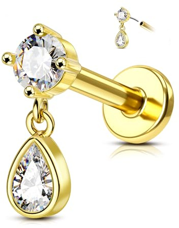 Agrewd Helix Stecker Gold Hänge Conch Piercing Schmuck 16G Fadenlos Labret Lippenpiercing Klarer CZ Forward Helix Schmuck Knorpel Ohrringe Tragus Piercing Stecker für Frauen 6 8 mm