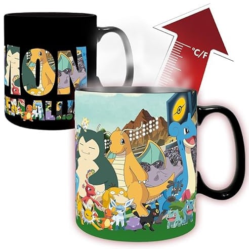 ABYSTYLE Pokémon Thermoreagierende Tasse Fangen Sie alle – offizielles Produkt – 460 ml – Premium-Keramik – ändert die Farbe bei Hitze