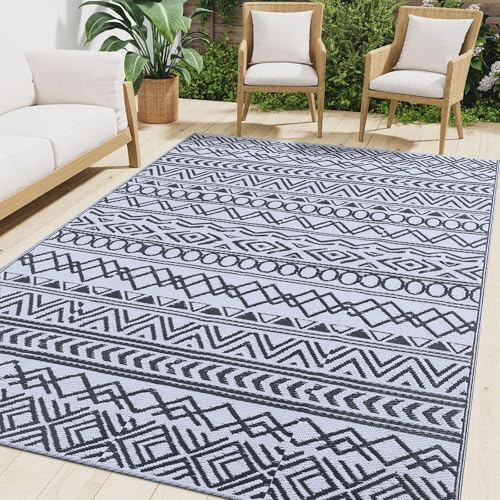 smiry Waterproof Geometric Outdoor Rug Foldable Garden Rugs, 120x180 cm