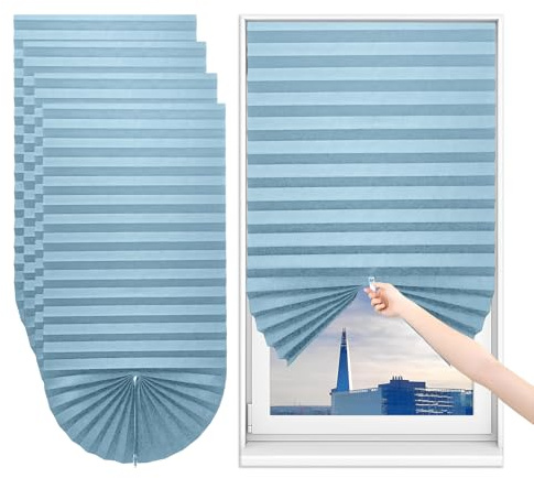 Sneulletoys 4pack No Drill Temporary Blinds Stick on,Easy Fit Self Adhesive Blinds,Non-Woven Fabric Crop According to Size,Curtains for Bedroom Kitchen Bathroom Windows (Blue, 90W x 180H cm)