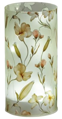 formano LED Deko Licht Blütentraum Zylinder Glas 16 cm Blumen Motiv Timer 6h/18h, batteriebetrieben (3× AA), stimmungsvolles Ambientelicht für Tisch, Fensterbank & Regal