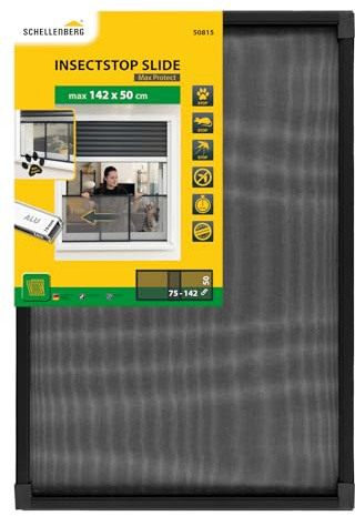Schellenberg Insektenschutz Schiebefenster, 50 x 75-142 cm, Anthrazit, Aluminium-Gewebe, individuell anpassbar, werkzeuglose Montage, 50815