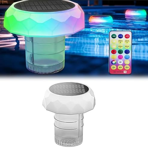 Flotador de Cloro para Piscina 2 en 1 con luz Solar para Piscina - Flotador para tabletas de Cloro con Luces de Colores, dispensador Flotante de Gran Capacidad, Control Remoto Ajustable
