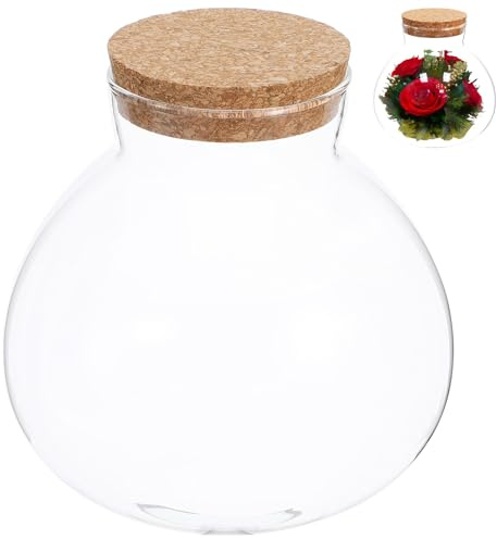 SILENRADAWN Rundes Pflanzen Terrarium Glas mit Moosbedeckung und Korkverschluss Kreative Glasflasche für Flaschengarten Elegante Aufbewahrungsflasche als Wohndekoration