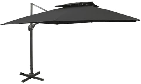 fsahslih Sombrilla con doble techo terracota, 400 x 300 cm, gran sombrilla de jardín giratoria e inclinable 360 grados, con base en cruz y poste de aluminio para terraza y jardín