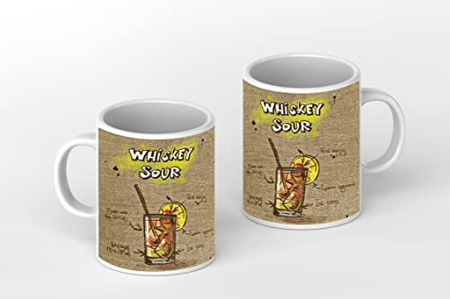 deyoli Motivetasse Rezept für einen Whiskey Sour, klassisch und herb 300ml, aus weißem Keramik/Kaffetasse/Geschenkidee