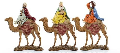Moranduzzo Trío Reyes Magos en Camello para Belén de 10 Cm Escala 1:20 - Figuras de Belén Indestructibles - Estilo 700', Pintura Acabada a Mano, Producto Oficial, Escultor M. Landi