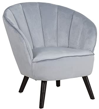 Beliani Sessel Samtstoff grau Muschelform mit Holzbeinen Dunkelbraun Retro Galmour Dala