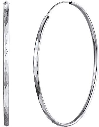 Silvora Große Creolen 70mm Ohrringe 925 Silber Creolen Ohrringe für Damen 70mm Diamond Cut Creolen Hoop Silberfarbe Antiallergische Ohrringe Damen/Mädchenn Creolen Silber Ohrringe