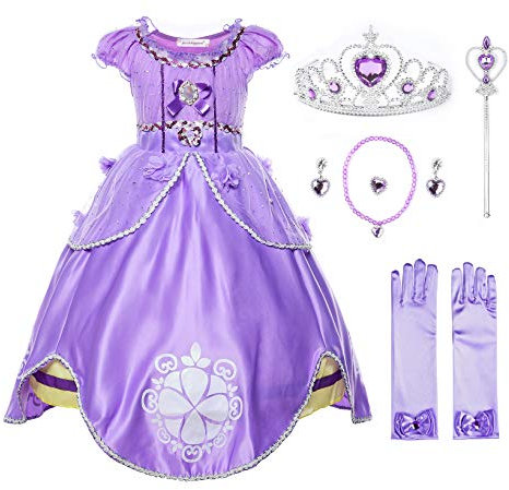 JerrisApparel Ragazze Costume Principessa Compleanno Festa Vestito (5 Anni, Viola con Accessori)
