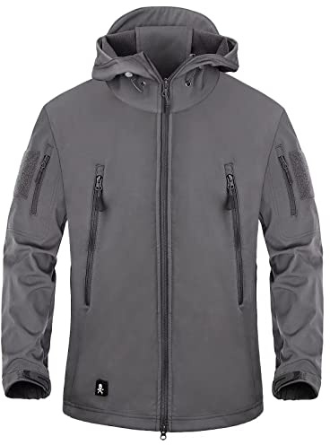 Tactique - Chaqueta militar de forro polar de manga larga con capucha, impermeable, para hombre, para camping, caza, pesca al aire libre, chaqueta con capucha gris M