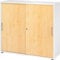 bümö Schiebetürenschrank 3OH - Aktenschrank abschließbar, Sideboard Schrank mit Schiebetüren in Weiß/Ahorn, Relinggriff - Büroschrank aus Holz mit Schiebetür, Büro Kommode für Ordner & Co.