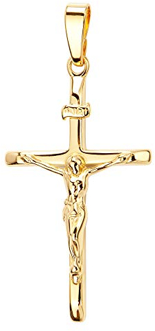 JEVELION Kreuz-Anhänger Jesus Christus mit INRI-Gravur für Damen, Herren und Kinder als Kettenanhänger 925 Silber vergoldet mit Schmuck-Etui
