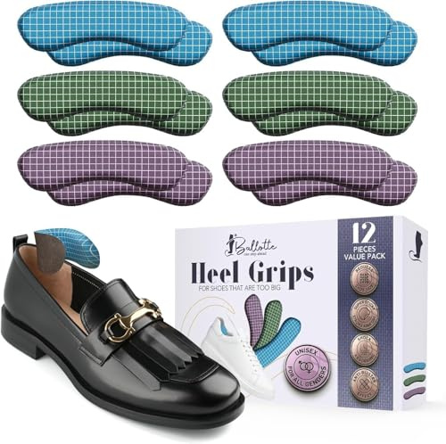 Double Gel Heel Grips for Men and Women - Invisible Extra Sticky Heel Protectors, Heel Grips for Ladies Shoes, High Heels, Courts, Boots, Add Extra Volume (Multicolour Checkered (12 Pack))