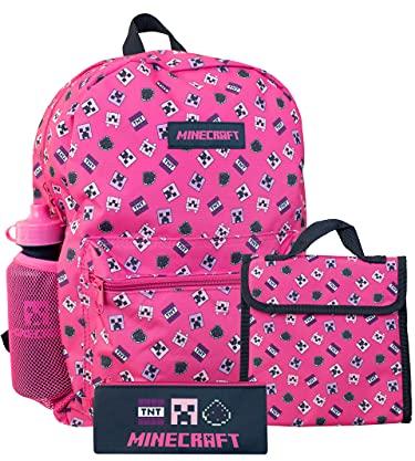 Minecraft Mochila para Niños Rosa Juego de 4 piezas