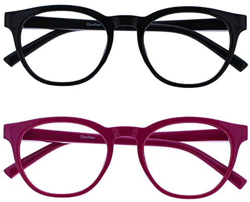 OPULIZE Blu-Brille Blaulichtfilter 2er Pack Cool Rund Rahmen Federscharniere Verbessern Den Schlaf Computerbrille Gaming Entspiegelt Schwarz Rosa Herren Damen BB5-14 +0.00