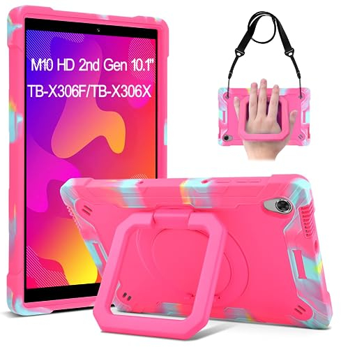KATUMO Funda Pare Lenovo Tab M10 HD de 10.1 Pulgadas 2020 (Modelo: TB-X306F/X306X), Lenovo M10 HD (2da generación), Funda Resistente a los Golpes con Soporte Giratorio de 360° y Correa de Mano