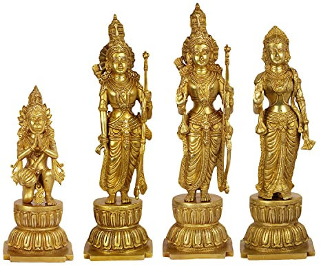 ARTVARKO™ 24 Inches Large Ram Darbar Statue Shree Ram Ji Sita Laxman Hanuman Home Décor Brass Metal Bhagwan Idol Murti for Mandir Temple Gift