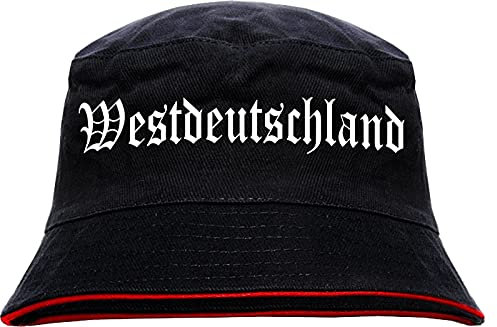 Westdeutschland Fischerhut - Altdeutsch - Bedruckt - Bucket Hat Anglerhut Hut S/M SchwarzRot