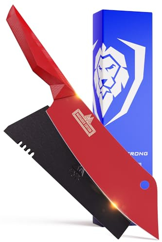 DALSTRONG Couteau Hybride de Chef & Couperet - 8 - 'The Crixus' - Série Shadow Black - Titane Nitride Revêtu - Rouge Edition - Haute Teneur En Carbone - 7CR17MOV-X Acier - Gaine - Certifié NSF
