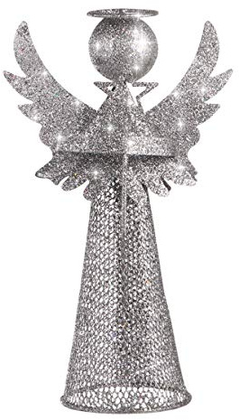 Weihnachtsbaumspitze Schutzengel Silber Eisen Weihnachten Mottoparty | 3d Schutzengel Figur, Stabile Montage für Tanne, Passend als Festliche Baumkrone