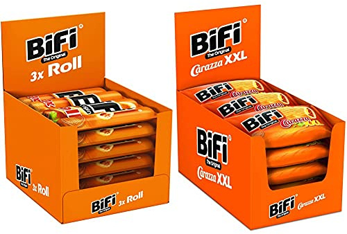 BiFi Roll – 10er Pack (10 x 3 x 45 g)– Snack im Teigmantel – Herzhafter, original Salami Fleischsnack & Carazza Original XXL – 16er Pack (16 x 75 g) – Herzhafter Pizzasnack zum Mitnehmen