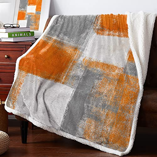 Kuscheldecke Orange Grau Geometrisch Decke Mikrofaser Kuscheldecke Flauschig Langlebig Fleecedecke Zweiseitige Couchdecke Dick & Warm Wolldecken für Couch(130x150cm)