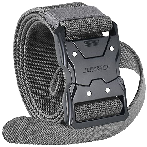 JUKMO Schnellverschluss Taktischer Gürtel, Militär Wandern 3,8cm Arbeit Gürtel mit Schwere Sicherheitsgurt Schnalle (XL-für Taille 116cm-125cm (Länge 145cm), Grau)