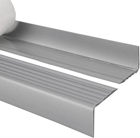 Profilo per bordi scale - Profilo angolare in PVC autoadesivo, Paraspigolo - Strisce antiscivolo per gradini - RGP 50x42mm, argento, 80cm