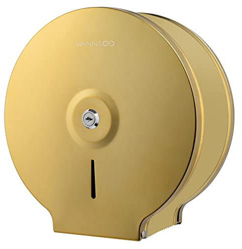 VANNSOO Jumbo Commercial Distributeur de Papier Toilette, Support Mural en Acier Inoxydable de 22,9 cm, Distributeur de Papier Toilette avec clé de Verrouillage, doré