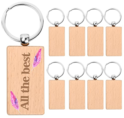 Porte-Clés en Bois, 8 Pcs DIY Porte-clés en Bois Naturel Bricolage, Porte Étiquettes Personnalisé, Naturel Porte Clé Personnalisé Porte Clef Objet Bois, pour Clés Femmes Hommes Cadeau, Rectangulaire