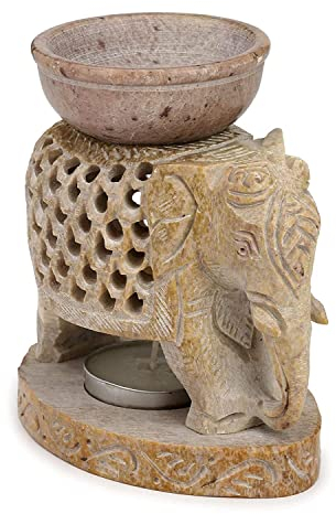 Zap impex Tierformer Ölwärmer Brenner Dekorativer Teelichthalter Naturstein Teelichthalter für Aromatherapie Spa Yoga Meditation Diffusor für ätherische Öle (Elephant Base)