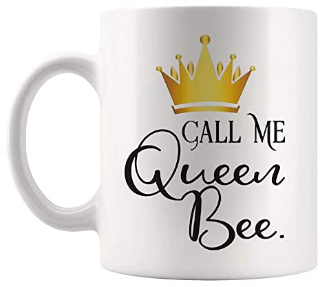 Fonhark - Call Me Queen Bee Mug, Queen Bee Coffee Mug for Boss, 11 Oz Novelty Coffee Mug/Cup, White