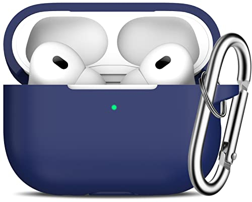 R-fun Kompatibel mit AirPods Pro 2/1 Generation Hülle Cover mit Schlüsselanhänger, Vollschützende Silikonhülle Kompatibel mit Apple AirPods Pro 2022/2019 Ladehülle,Mitternachtsblau