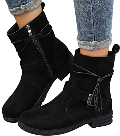 Kobilee Anfibi Donna Neri Autunnali Invernali Bassi Morbidi Stivali Calzino con Tacco Scamosciati Eleganti Chunky Ankle Chelsea Boots Anfibi Stringati Cowboy Comode Pelle Stivaletti