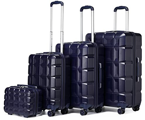 KONO Set di 4 Valigie Rigida Trolley ABS Bagaglio a Mano 54cm Valigia Media 62cm Valigia Grande 72cm con TSA Lucchetto e 4 Ruote + Borsa da Toilette, Marina Militare