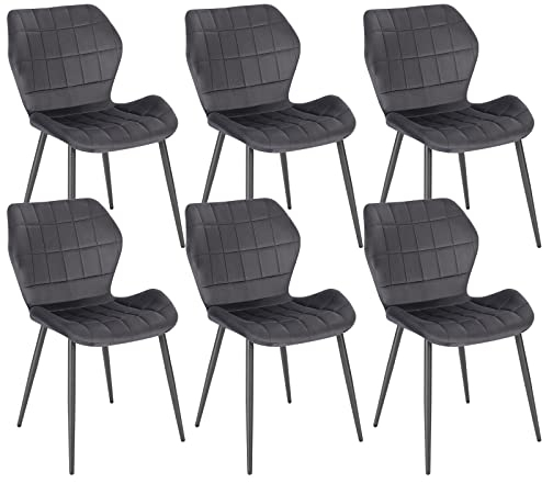 WOLTU Esszimmerstühle 6er Set, Küchenstuhl, Polsterstuhl, Wohnzimmerstuhl mit Rückenlehne, gepolsterter Stuhl mit Samtbezug, Metallbeine, Dunkelgrau, BH356dgr-6