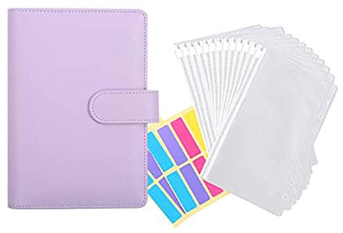 Huusuei 12 StüCk Transparente Kunststoff A6 Binder UmschläGe, Wasserdichtes Bargeld Budget Umschlag System, mit Etiketten Aufklebern C.