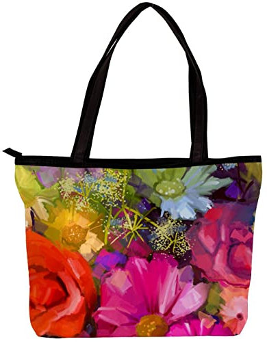 TBOUOBT Damen Tote Umhängetasche, Handtasche mit großer Kapazität,Ölgemälde Frühlingsblumen Blumen